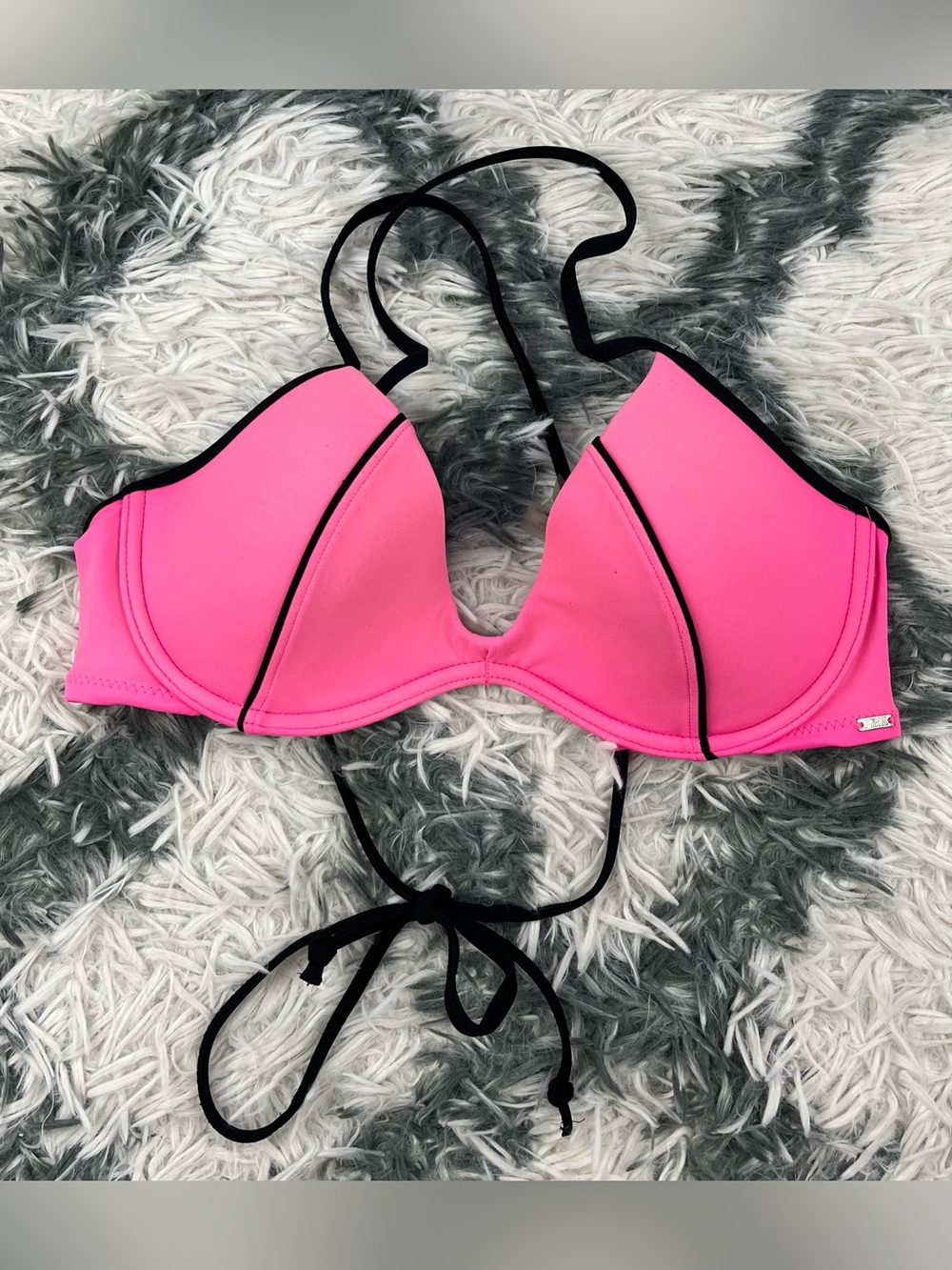 PINK Victoria's Secret Women’s Pink Black Bikini Swim Bathing Suit Top Medium
